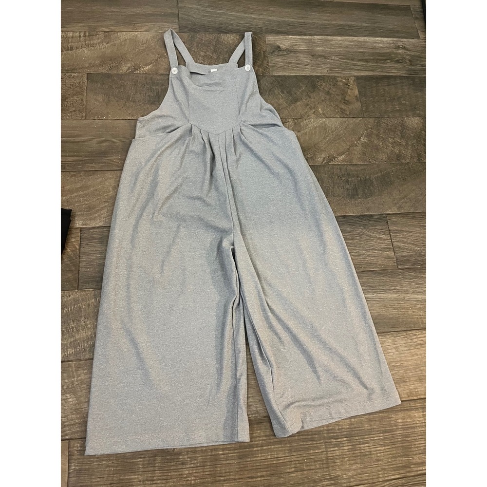 Halara Gray Wide Leg Pleated Overalls Jumpsuit XL Petite Heather Grey Pocket